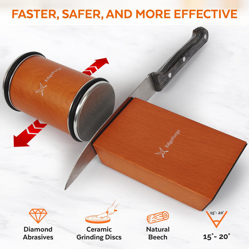 EdgeForge™ Rolling Knife Sharpener Kit - Beech Wood Magnetic Rolling Sharpener for Knives with 15 & 20 Degree Angles - Elegant Gift for Chefs & Cooks - Knife Sharpening Kit for Kitchen & Pocket Knives Standard Set
