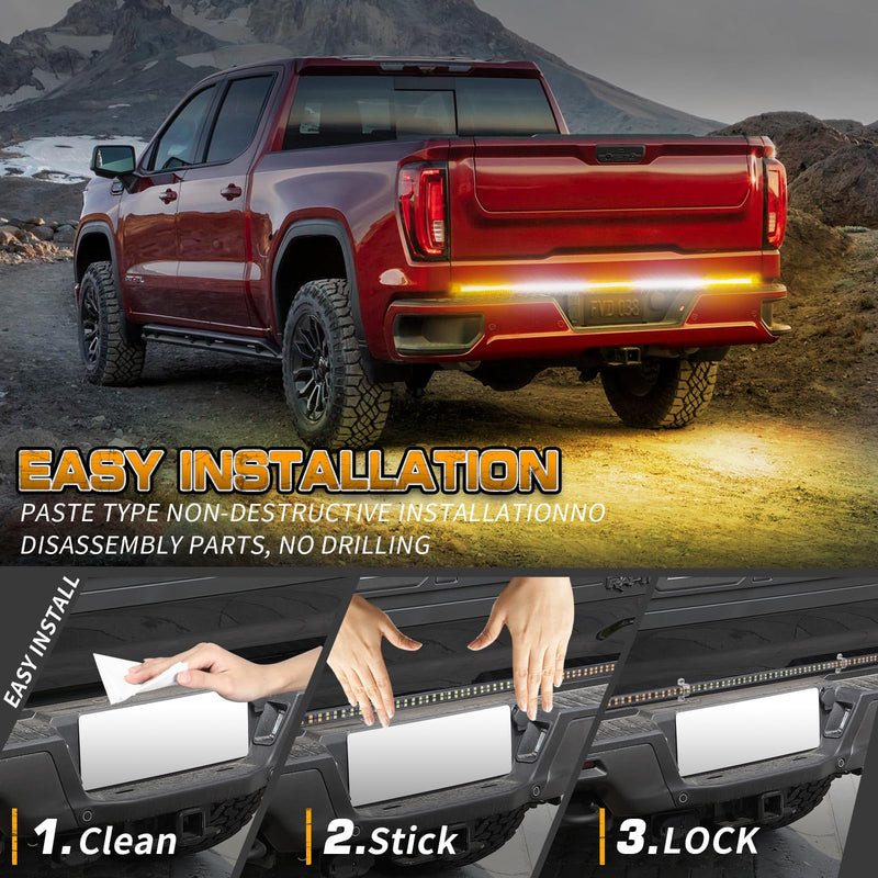 XRIDONSEN 60 inch Truck Strobe Lights Strip 360 LED Amber White Rear Window Tailgate Emergency Lights Flashing Warning Hazard Safety for Tow Plow Trucks Construction Vehicles Pickup Amber/White