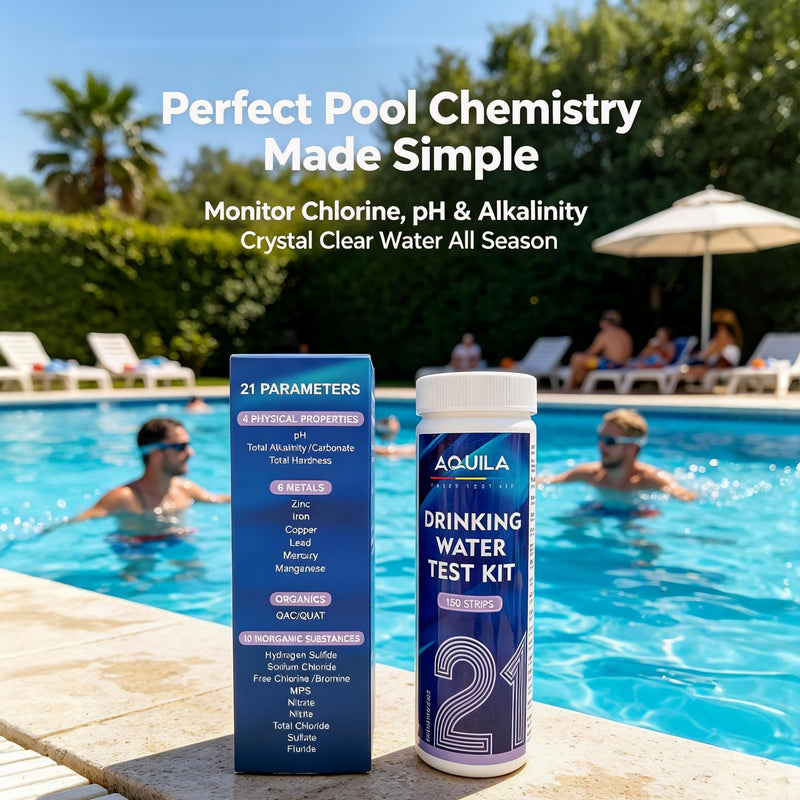 Drinking Water Test Kit 21 in 1, 150CT Water Testing Strips for Home Tap, Well, Pool, Hot Tub, Water Tester for Hardness, pH, Iron, Copper, Chlorine, Nitrite, Lead, Alkalinity, Flouride, & More