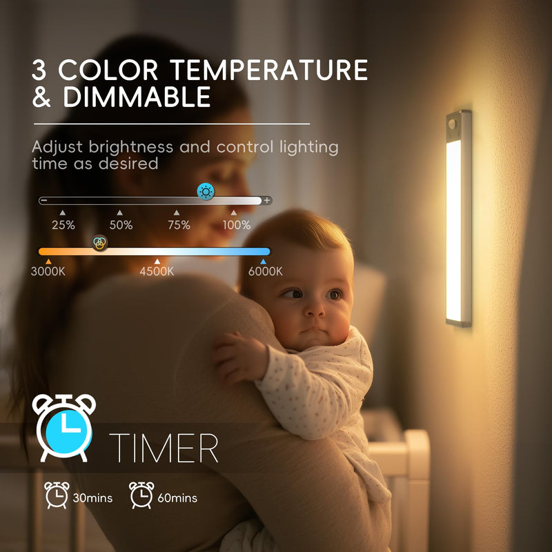 Under Cabinet Lights with Charging Station, 24LED Dimmable Rechargeable Motion Sensor Light Indoor with 15 Color Temperatures, Magnetic RGB Stick-Anywhere Closet Light for Stair Kitchen (3) 3 Pack with Charge Station