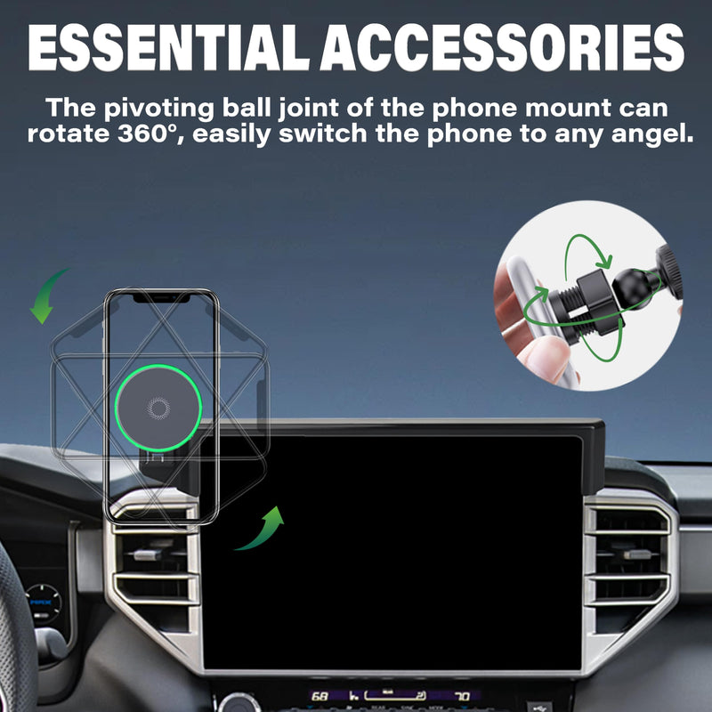 Car Phone Holder for 2022-2026 Toyota Tundra/2023-2026 Sequoia Accessories | Limited/Platinum 14" Screen MagSafe Strong Magnetic 15W Fast Wireless Charger Cell Phone Mount,Not Affect Vent,360° Rotatable