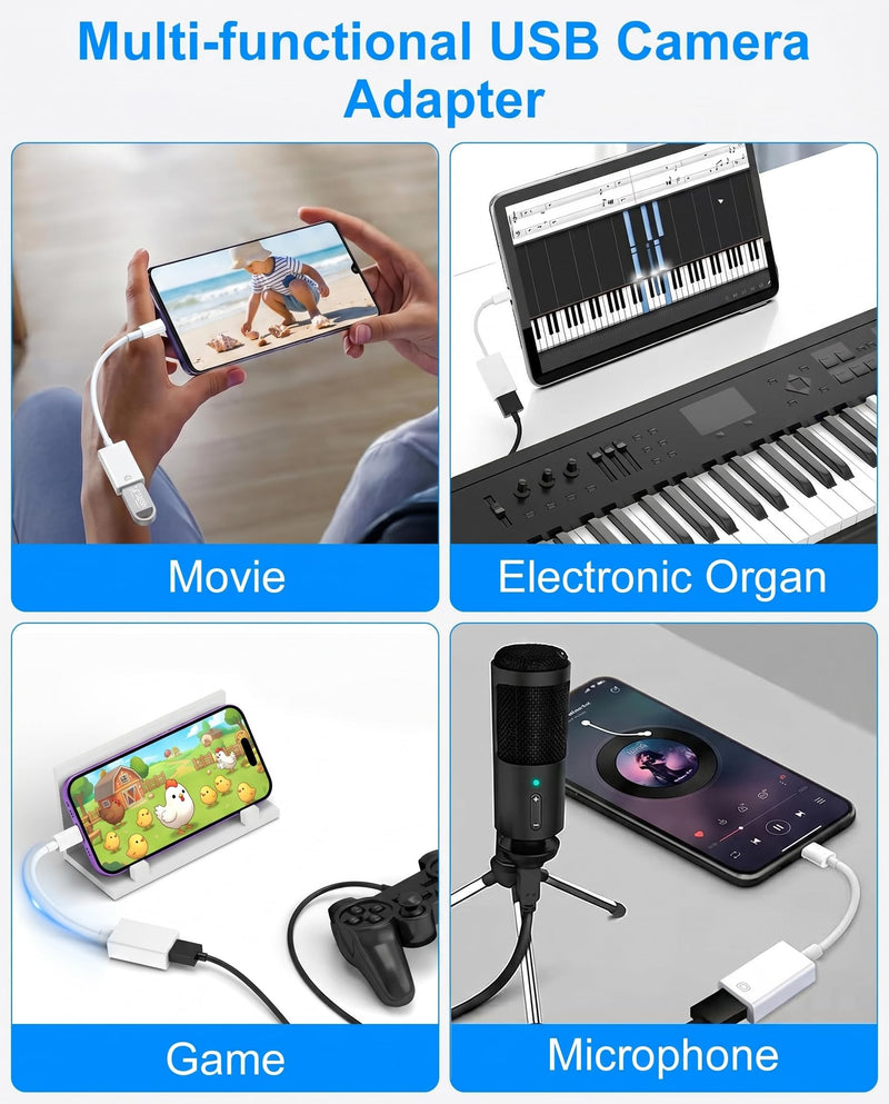 USB to Lightning Adapter, Lightning Male to USB Female iPhone Adapter for iPhone 14 13 12 11 Pro Max X XS 8 7,iPad,iPhone Camera OTG Adapter Support Connect Camera,Flash Drive,Mouse,Card Reader