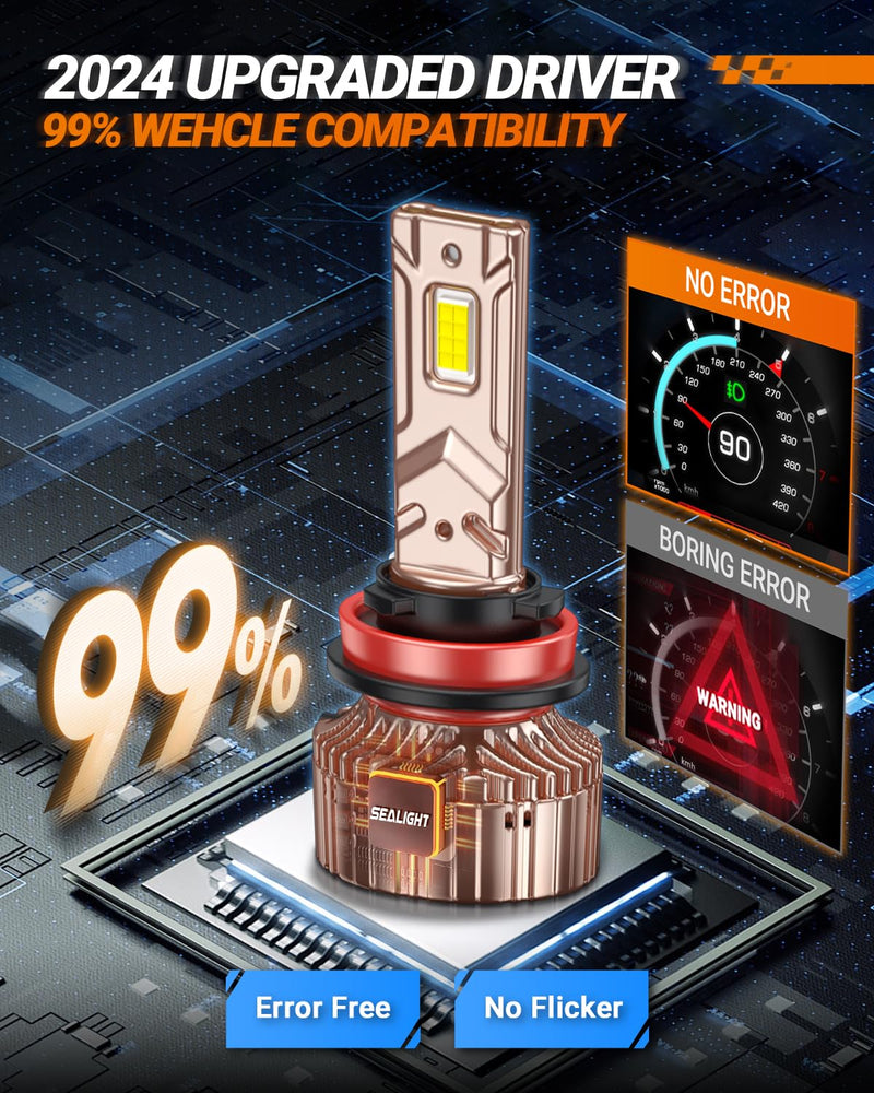 SEALIGHT 40000LM H11/H8/H9 Bulbs, X6S H16 light, 360° Adjustable Lighting, Ultra-Bright 16PCS Chips, Easy Plug-N-Play Installation, 6000K Pure White, IP68 Waterproof, Pack of 2 Rose Gold X6S H11/H8/H9
