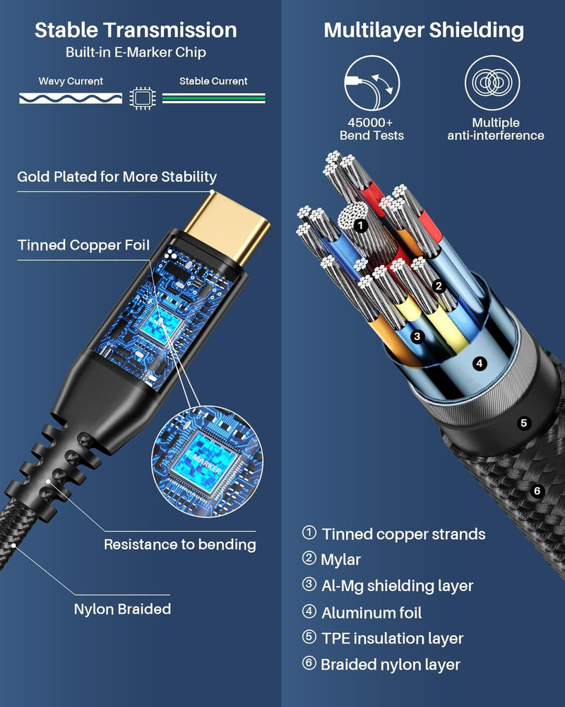 3FT USB C for Thunderbolt 4 Cable, [High-Speed, Durable] 40Gbps Data Transfer, 8K@60Hz/4K@120Hz USB C Monitor Cable, 240W PD Fast Charging for MacBook Pro, Lenovo, Samsung, iPhone 16, SSD, Docking 3FT 1-Pack