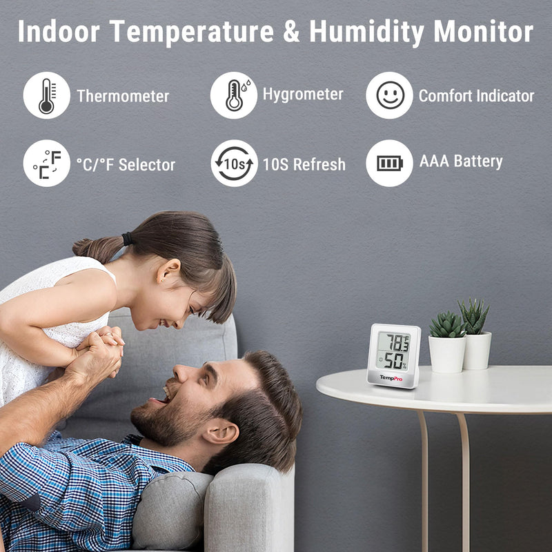 TempPro TP49 4 Pieces Digital Hygrometer Indoor Thermometer Humidity Meter Mini Hygrometer Thermometer with Temperature and Humidity Monitor Room Thermometer (Previously ThermoPro) Oyster White