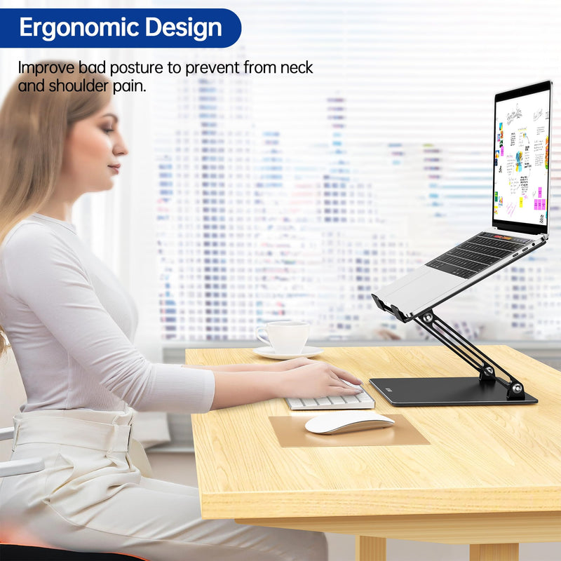 BESIGN LS10 Aluminum Laptop Stand, Ergonomic Adjustable Notebook Tablet Stand, Computer Holder Compatible with Air, Pro, Dell, HP, Lenovo More 10-14" Laptops, Black A-Black