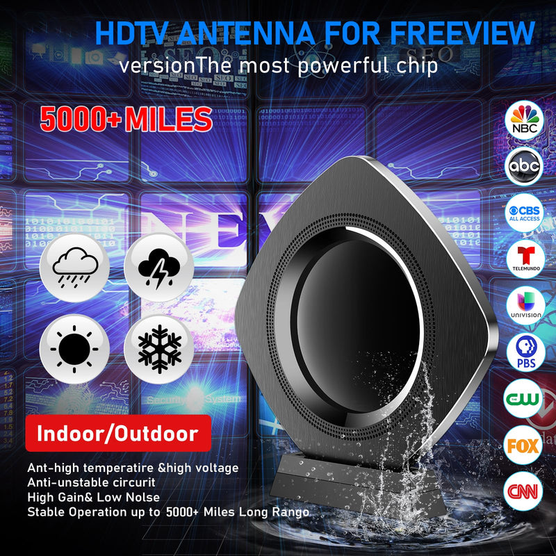 TV Antenna for Smart 5000+mi, 2026 Best Digital Antenna Indoor/Outdoor-38ft | Strongest TV Antenna, Amplified HDTV Antenna Local Channels with Amplifier Signal Booster-Support 8K 4K 1080p for Home/RV black