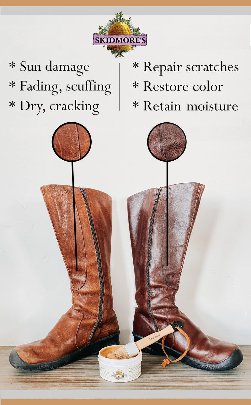 Skidmore's Original Leather Cream | 100% Natural Non Toxic Water Repellent Formula is a Cleaner and Conditioner | Repair a Horse Saddle, Riding Boots, Jacket, Gloves, Chaps, Shoes, Belt | 6 Oz