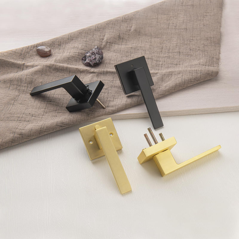 Matt Black Door Handles with Push Lock for Privacy, Zinc Door Handle with Square Rosette for Bath & Bedroom, Quick Release Lock & Easy Install 1 Matt Black