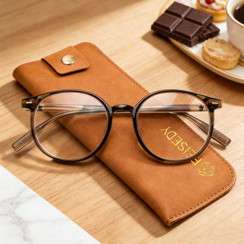 FEISEDY Photochromic Blue Light Blocking Glasses Fashion Women Men B1238 | Clear Indoors & Tinted Outdoors, Dual-purpose Transition Glasses Round Clear Vision Computer Eyeglasses UV400 Sunglasses Transparent Brown/Photochromic Grey 51 Millimeters