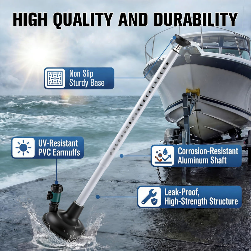 Dreyoo Adjustable Inboard Engine Flusher with Telescoping Shaft, Universal Inboard Engine Motor Flusher with Valve, PVC Marine Grade Round Cup Muff Garden Hose Connector Black
