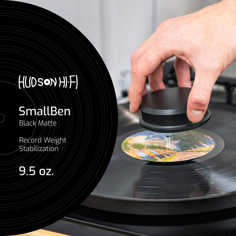 Hudson Hi-Fi SmallBen Record Weight Stabilizer with Protective Leather Pad - 9-Ounce Vinyl Turntable Weight - Durable & Stylish LP Stabilizer - Fits Any Turntable - Black Matte SMALLBEN_BLACK