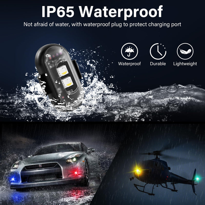 Wireless LED Lights for Car 4PCS with Remote Control, Wireless LED Strobe Lights 8 Colors USB Charge IP65 Waterproof Anti-Collision for Car Motorcycle Drone RC Aircraft Bike, Black