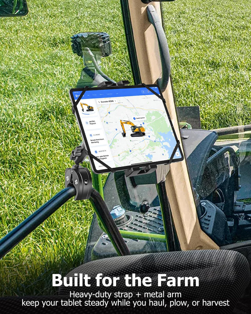 Tractor Tablet Holder Handlebar - Durable Metal & Anti-Shake | Tractor Accessory Pole Bar Tube Mount Clamp for Excavator Harvester Skid Steer Loader, Fit for Tablets, iPads, Phones, 4-13"