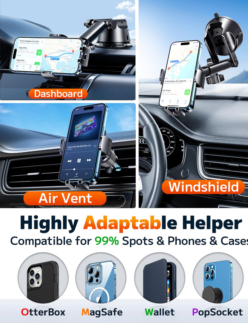 Qifutan Dash Mounted Holders Phone Holders for Your Car Phone Mount for Car Windshield Dashboard Air Vent Universal Hands Free Automobile Cell Phone Holder Fit for iPhone Smartphone Dash-B