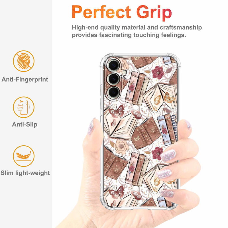 Case for Samsung Galaxy S26 with Aesthetic Design,Vintage Butterfly Brown Book Pattern,Clear Slim Soft TPU Bumper Phone Cover,6.3”(Butterfly,Sx26)