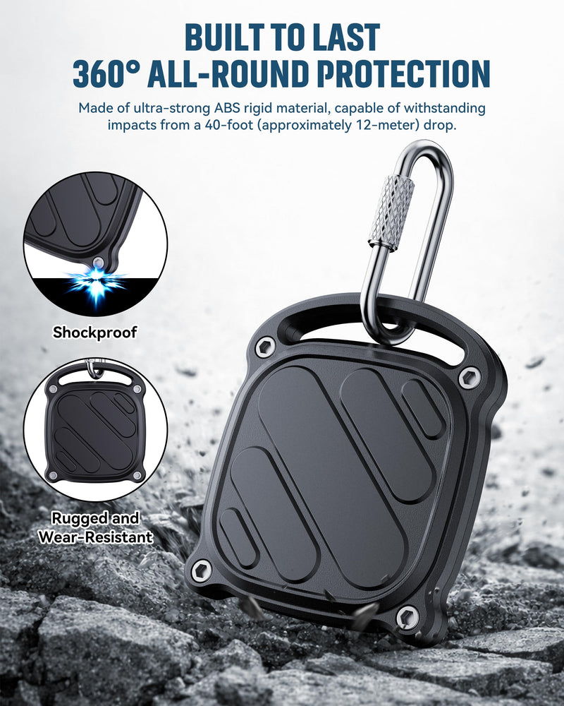 DDJ 4 Pack for Life360 Tile Mate 2024 Tracker Case, IPX8 Waterproof Protective Holder, Heavy Duty Anti-Loss Screw Lock Cover with Metal Carabiner for Keys, Luggage, Backpack & Pet Collar, Black Black x4