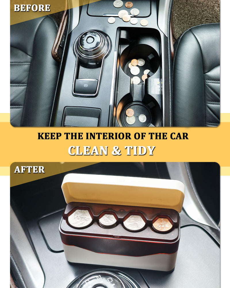 Coin Holder for Car Change Organizer Larger Capacity, Compatible with Coins of Different Size, Universal Storage Coin Money Dispenser Fit for Most Vehicle Truck Accessories Transparent Brown White 1-PACK TRANSPARENT COFFEE MILK