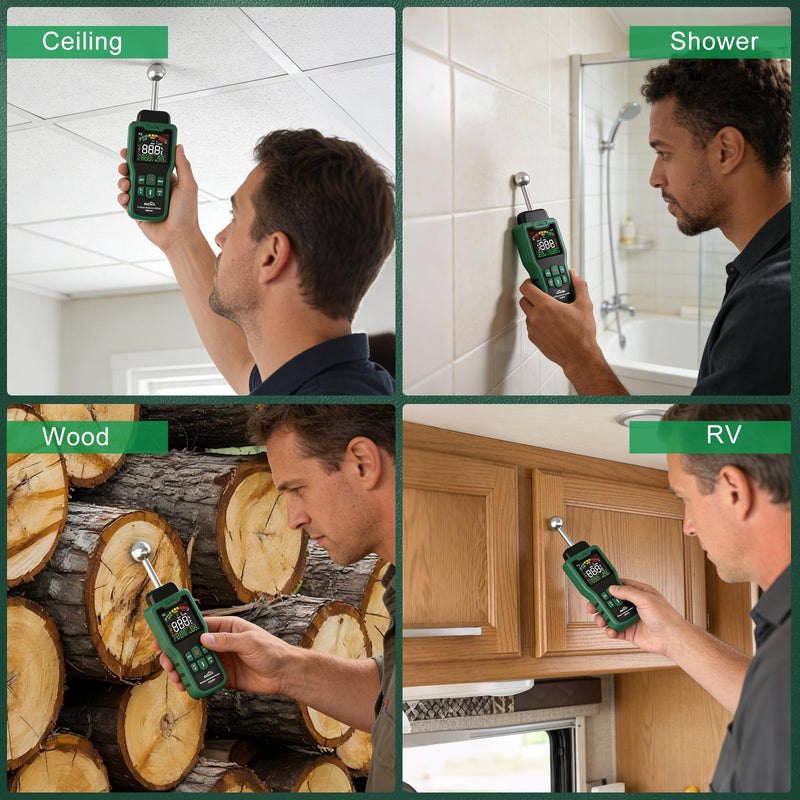 Moisture Meter, SQECH Pinless Moisture Meter with Thermometer, Flashlight, Alarm, Multifunctional Wood Moisture Meter with Color LCD, for Walls, Wood, Masonry, Caravans, Apartments
