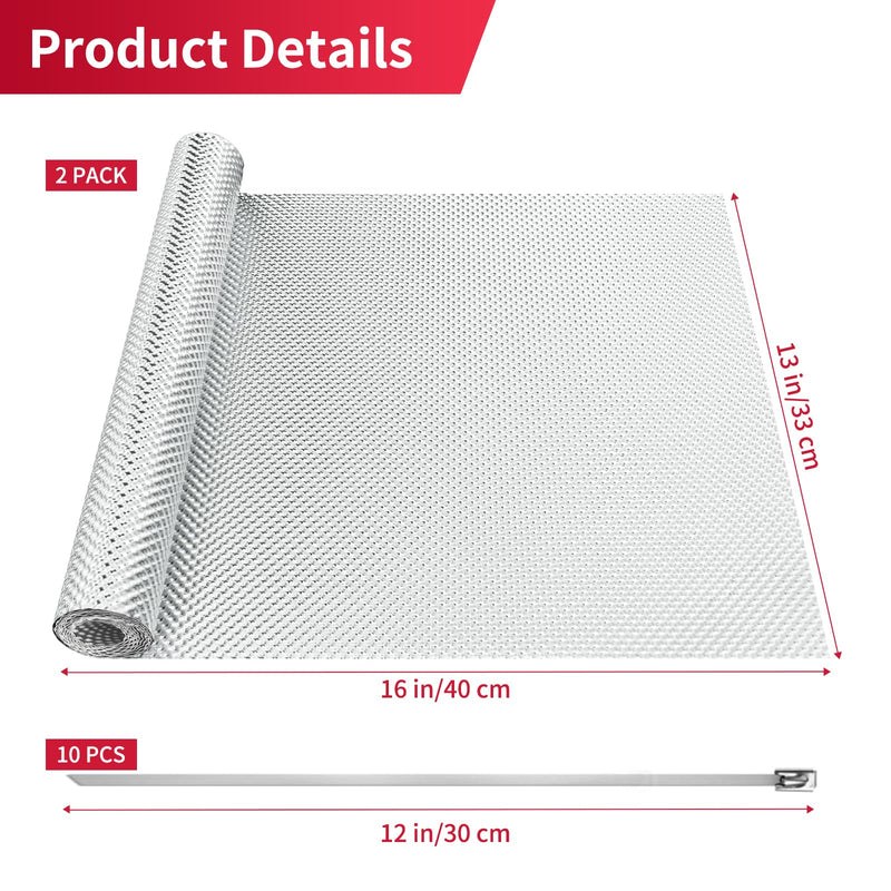 Exhaust Heat Shield Automotive 16"x13" 2 Pack, Embossed Aluminum Heat Shield Kit with 10 Stainless Steel Zip Ties Cable Metal for Car Muffler Exhaust Wrap High Temp Thermal Barrier Battery 16"x13"/piece-2piece