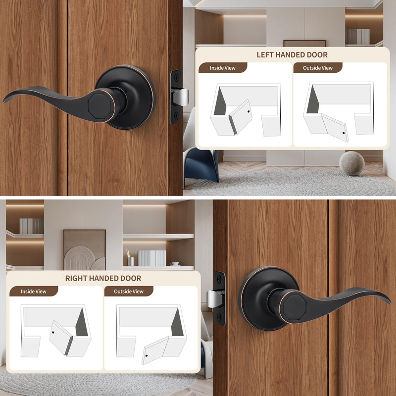 Moquin Wave Design Passage Door Lever Without Keys and Lock, Reversible Door Handle for Right/Left Side Closet/Hallway Door Lock in Oil-Rubbed Bronze (Red Margin) Finish Passage-NO Lock & NO Key