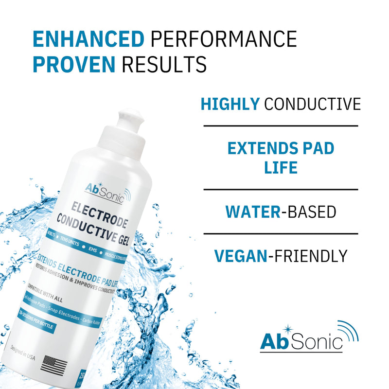 Absonic Electrode Gel for TENS Unit Pads - Conductive Gel for EMS, Muscle Stimulators & Ab Belts | Extends Pad Life, Restores Adhesion | Hypoallergenic, Water-Based | 8.5 oz | Made in USA