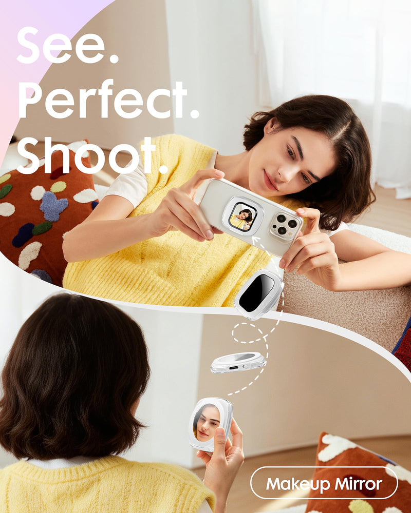 Yatao Mini Selfie Monitor Screen for iPhone, Plug & Play with Mirror | Magnetic Back Camera Monitor for TikTok & YouTube, Snap Selfie Vlog Photo & Video Kit, Battery-Free, White