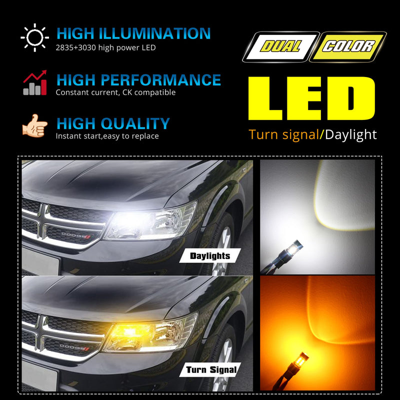 Alla Lighting T25 3457 3157 Switchback LED Turn Signal Lights Dual Color 6000K White/Amber Yellow 12V 4157NAK 3457AK 4057 3057 3757AK 5702AK 4157AK Extremely Super Bright 2835 28-SMD Upgrade T25/3157/3457