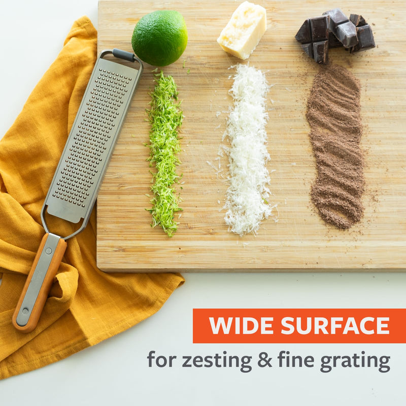 Full Circle Simply the Zest, Fine Grater and Zester with Food Catcher: High Performance, and Eco-Friendly Design – Perfect for Parmesan, Garlic, Lemon, Fruit, Chocolate and Ginger. Dishwasher Safe. Simply the Zest - Zester Wood