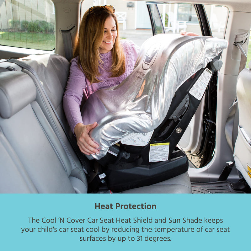 J.L. Childress Cooling Car Seat Heat Shield & Sun Shade Cover - Heat Protector & Cooler for Baby Car Seat, Reflective Summer Protection, Travel Accessories, Blocks UV Rays - Silver