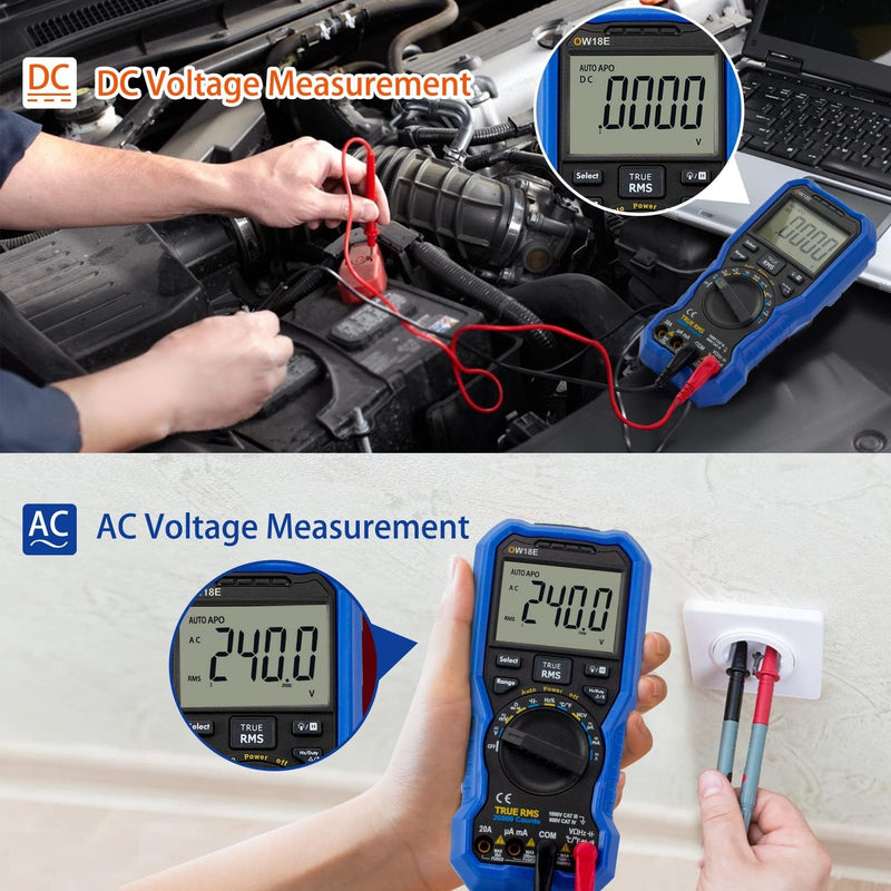 OWON OW18E Bluetooth Digital Multimeter, 20000 Counts True RMS Voltmeter, Auto-Ranging Current Amp Resistance Diodes Continuity, Data Logger, Thermometer, Offline Recording O-18E