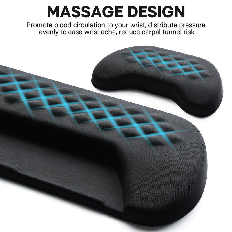 JIKIOU Wrist Rest for Keyboard and Mouse, Soft Memory Foam Wrist Rest Black | Massage Design, Non-Slip PU Base, Built-In Phone Holder & Storage Slot, Ergonomic Slope Design for Easy Typing, Pain Relief