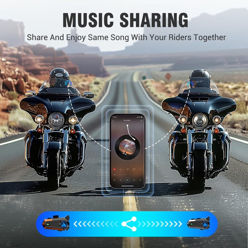 Motorcycle Helmet Bluetooth Headset, Bluetooth Motorcycle Helmet with 2 Type Mics, Intercom/Hands-Free Call/Music/Waterproof/Noise Cancellation/Wake Up Siri, Compatible with All Helmets C9