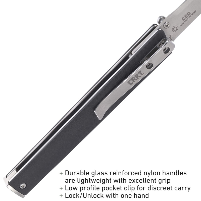 CRKT CEO EDC Folding Pocket Knife: Low Profile Gentleman's Knife, Everyday Carry, Satin Blade, IKBS Ball Bearing Pivot, Liner Lock, Glass Reinforced Fiber Handle, Deep Carry Pocket Clip 7096V