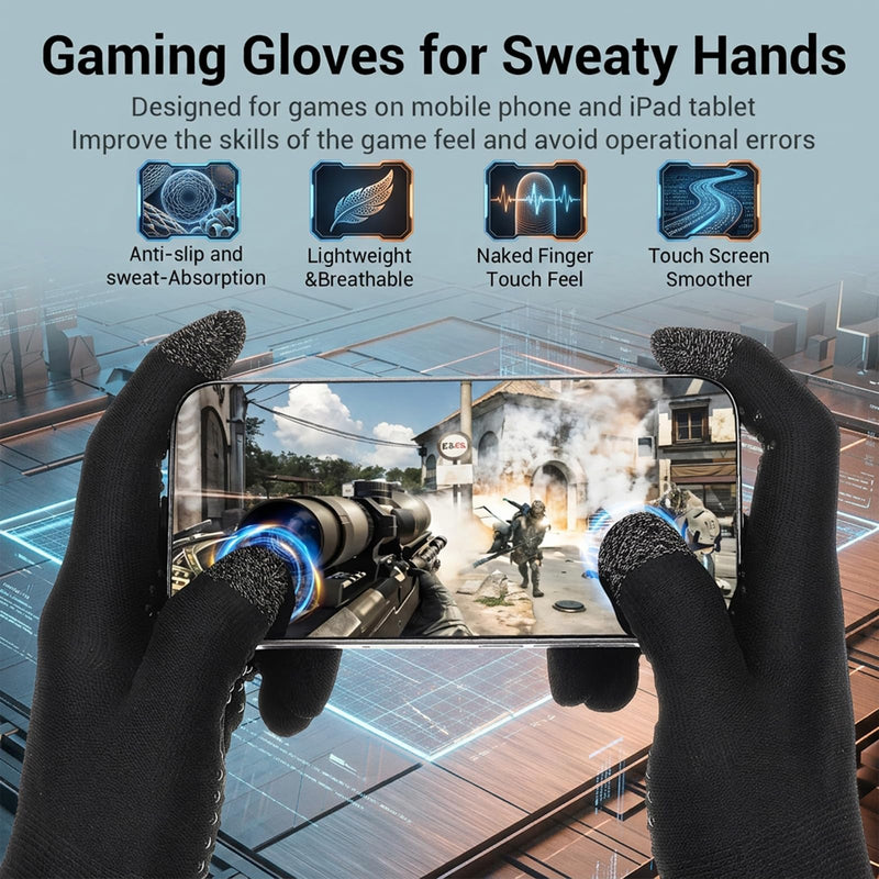 2 Pairs Touch Screen Gaming Gloves Full-Finger Touchscreen Gloves | Anti Slip Sweat, Ultra-Thin Breathable, Mobile Finger Sleeve with Dispensing for Sweaty Hands High-Ranking Players Streamer