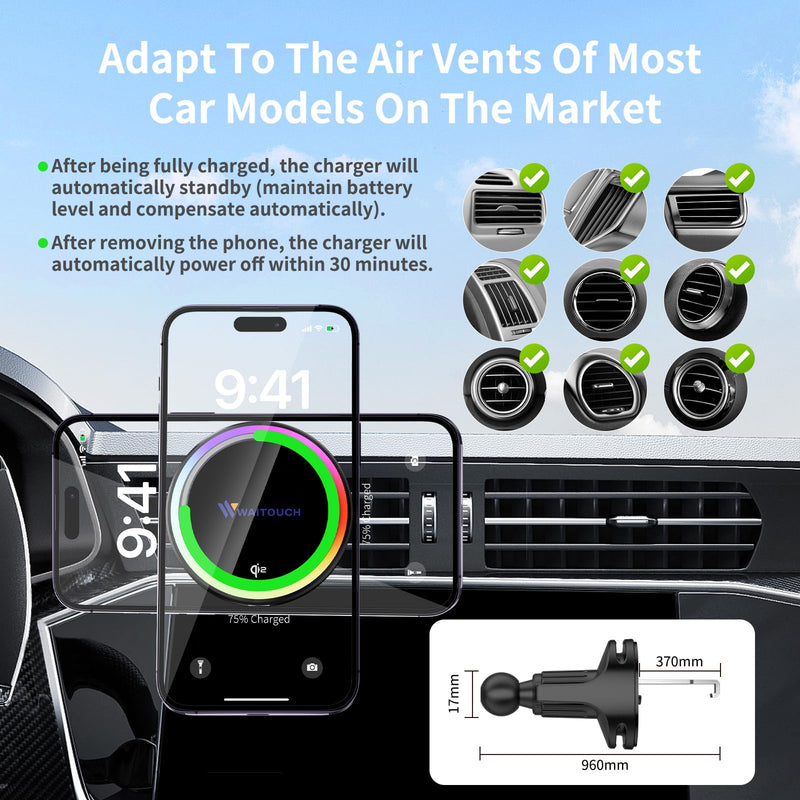 Qi2 15W Wireless Car Charger Mount[Fastest Charging Speed] Car Charger for iPhone 16/15/14/13/12 Pro Max/Mini and Others Phone, ice Cooling Charging, Phone Cooler for Car, with Air Vent Holder
