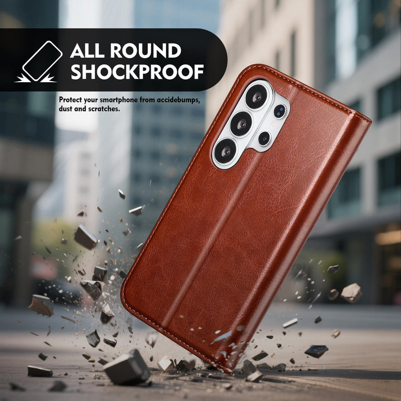Compatible with Samsung Galaxy S25 Ultra Case Wallet with Card Holder [4 Card Slots] Kickstand [RFID Blocking] PU Leather Phone Case Flip Folio Protective Cover TPU Shockproof,Brown Brown