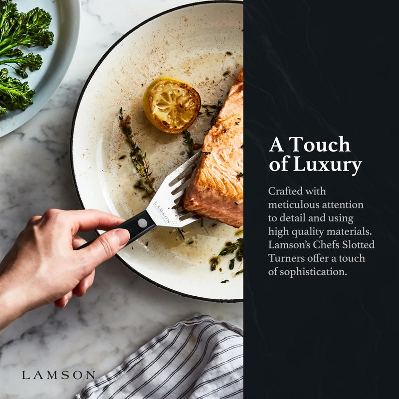 Lamson 3" x 6" Chef's Slotted Turner with Ultra Durable Handle - Left Hand Black