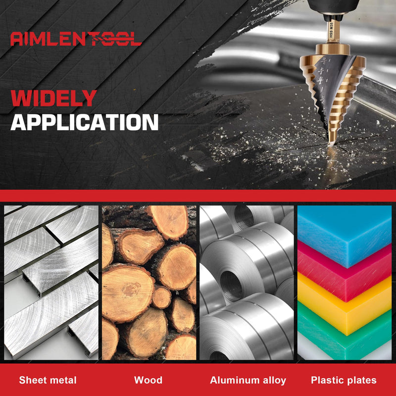Cobalt Step Drill Bit Set, Hex Shank Step Drill Bit with Automatic Center Punch for Metal, Stainless Steel, Aluminum, Wood, and Plastic, Storage in Aluminum Case for DIY Lovers, 50 Sizes M35-6PC