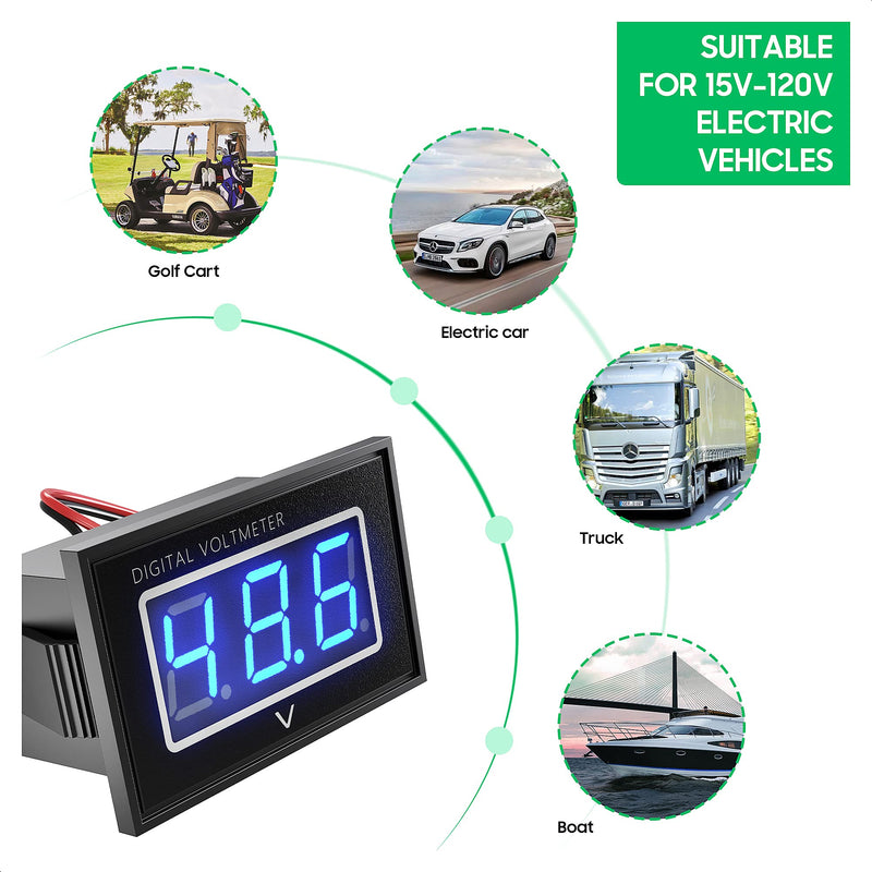 10L0L 12V 24V 36V 48V 60V 72V Golf Cart Digital Voltmeter, Waterproof Voltage Meter with LED Digital Volt Gauge DC5-120V Compatible with Yamaha, Club Car, EZGO, Boat