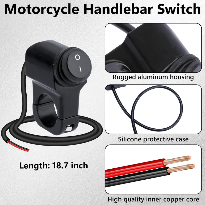 Motorcycle Handlebar Switch 12V, Waterproof Motorcycle Light Toggle Switch, Aluminum Alloy ATV Light ON Off Switches, for Motorcycle ATV UTV Scooters, Fits 7/8" Handlebars (22mm)