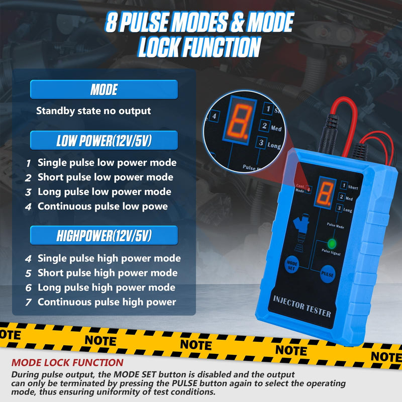 PLAYOCCAR Automotive Fuel Injector Tester, Car Fuel Injector Cleaner Tool Kit with 8 Pulse Modes, 12V GM Fuel Injector Pressure Tester with 4 Nozzles
