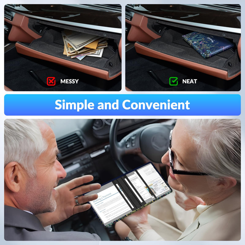 Car Registration and Insurance Card Holder，Vehicle Glove Box Car Organizer，Accessories Case for Storing Driving Licences, Cards, Documents Black flower