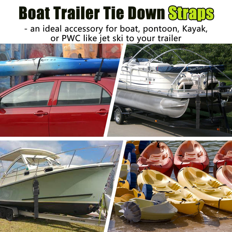 2" x 24" Boat Trailer Tie Down Straps, Secure Transom Hauling (2-Pack) | for Boats, Pontoons, Jet Skis & Kayaks, Rust-Resistant Hooks, 2 ft Length 2in x 24in