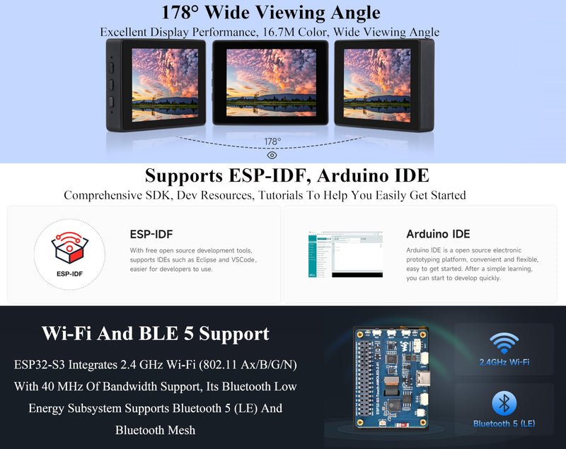 ESP32-S3 2.41inch AMOLED Touch Display Development Board, 600x450, 32-bit LX7 Dual-core Processor, Onboard Accelerometer and Gyroscope Sensor, ESP32 with Display (with Case Version)