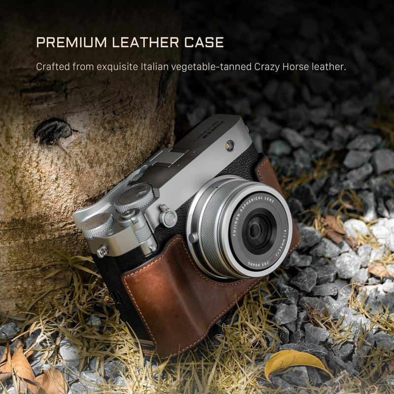 Tilta Vintage Camera Cage Compatible with Fujifilm GFX100RF – Lightweight Kit, Black | Includes Leather Camera Case (Brown) & Hot Shoe Thumb Bracket | Custom Grip Design, Battery Access