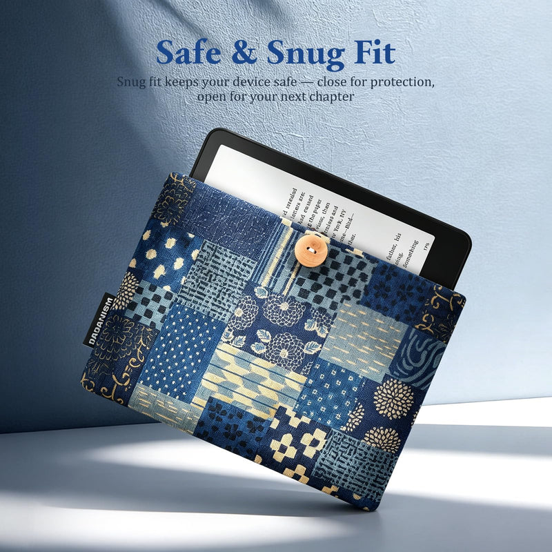 Dadanism 6‑7 Inch Padded Portable Sleeve Case for Kindle & E-Readers | Fits 7" Kindle Paperwhite & Kindle Colorsoft Signature Edition, 6" Kindle, 6" Kobo Clara BW, 7" Kobo Libra Colour, Blue Print