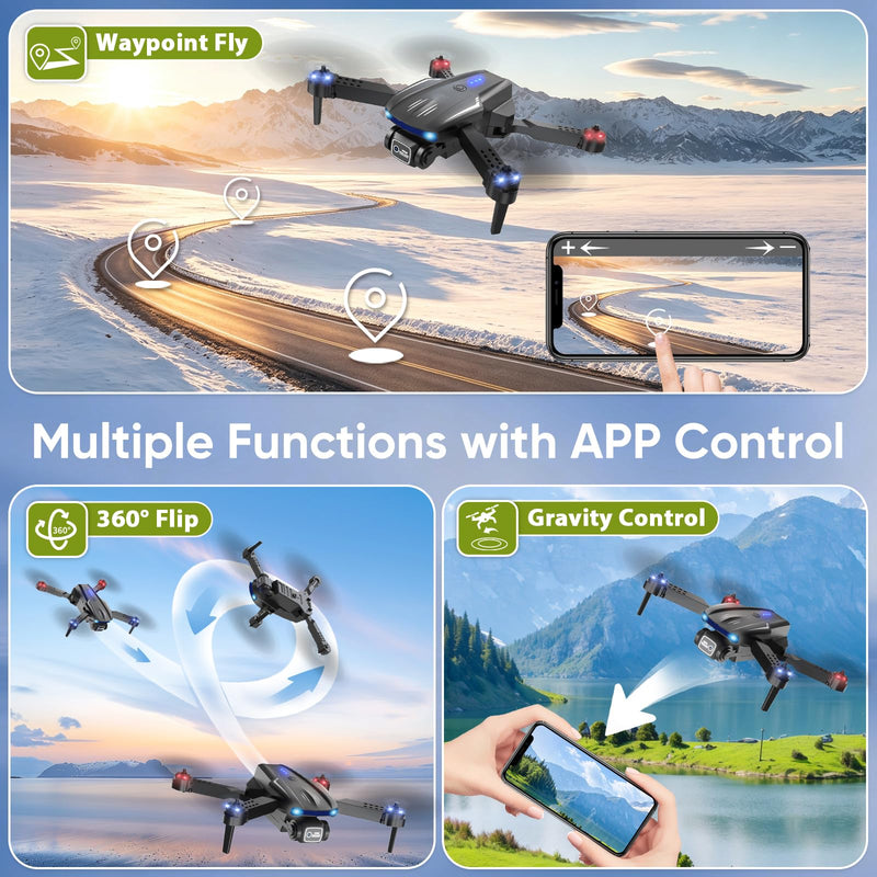 Drone with Camera 1080P for Kids, Adults & Beginners, Foldable Mini Drone, RC Quadcopter with 2 Batteries, One Key Takeoff and Landing, 360° Flip, Gesture Control, Toy Gift for Boys, Girls
