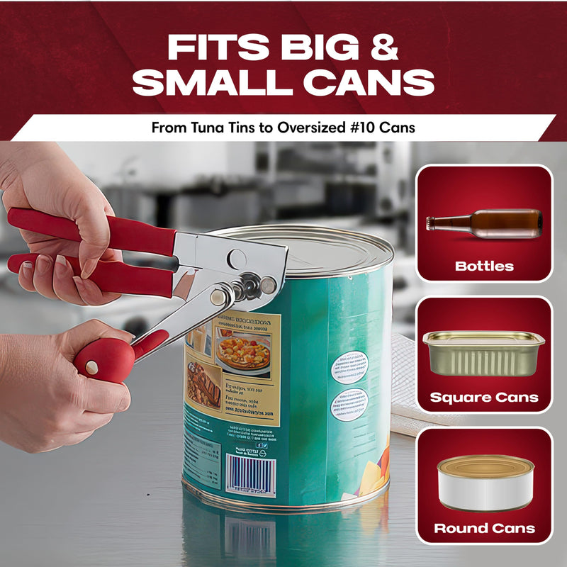 Chef Master Commercial Can Opener Heavy Duty - Manual Hand Crank for Large Cans with Anti-Slip Grip - Stainless Steel Restaurant Can Opener Manual for Seniors, Kitchen, Bars & Food Trucks - 90056 Heavy Duty 1 Pack