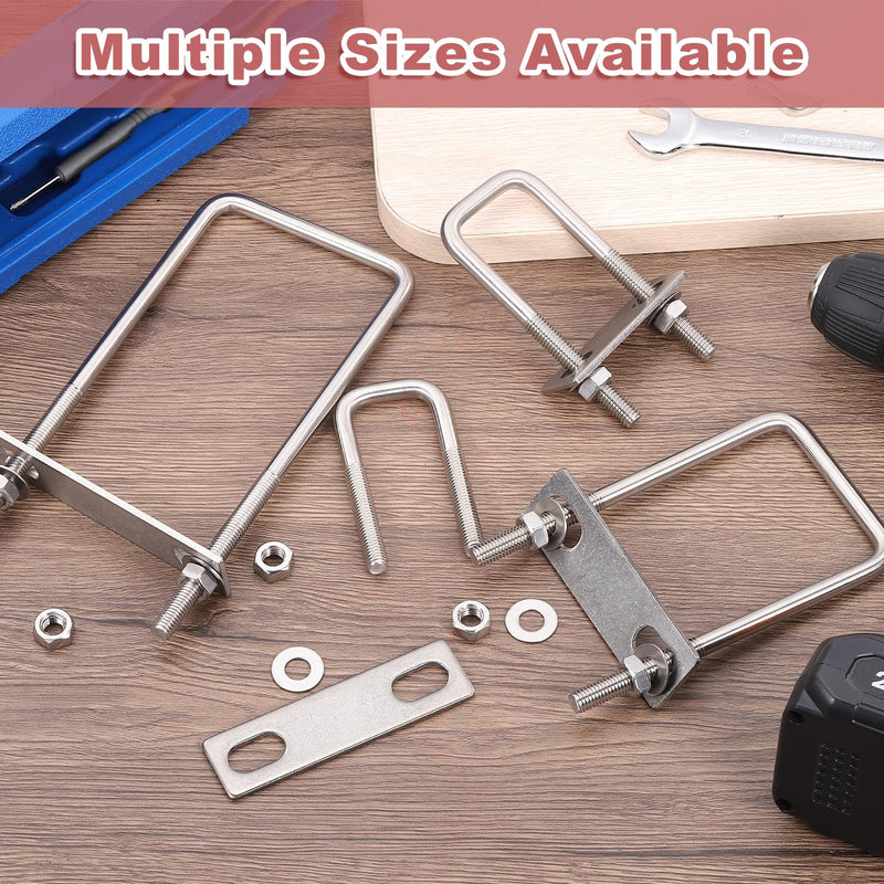 uxcell 4Sets 304 Stainless Steel Square U-Bolts, 2.05" (52mm) Inner Width 5.12" (130mm) Length M8 with Nuts, Frame Plate, Gasket for Automobiles Trailer, Ski Boat, Fishing Boat, Pipelines 50x130mm(W*L) 4